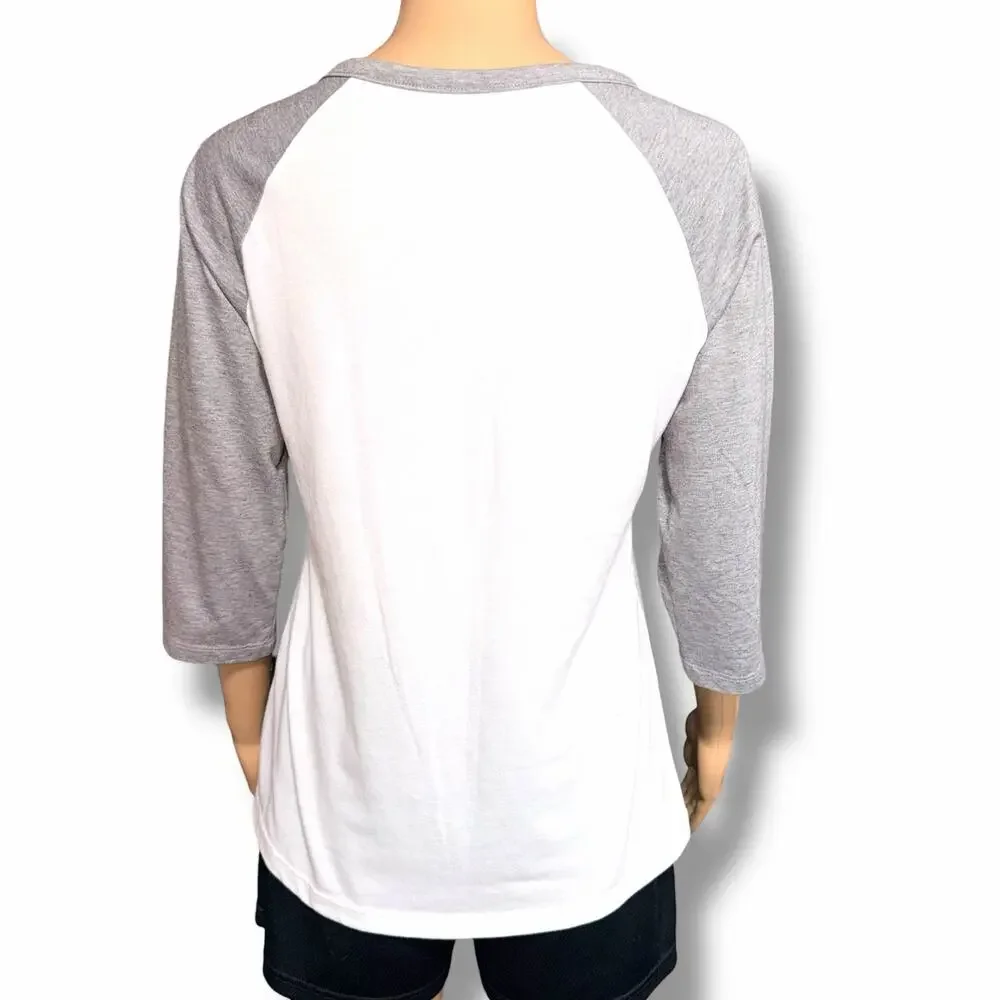 Athletic Works Womens T Shirt Top Sporty Raglan Sleeve Baseball T White Gray Sm